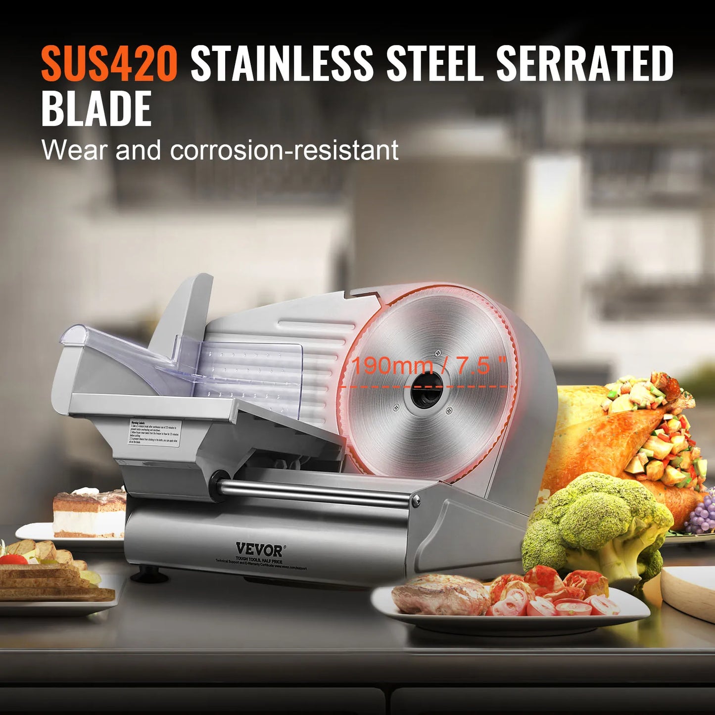 VEVOR Electric Meat Slicer Stainless Steel Blade Guard