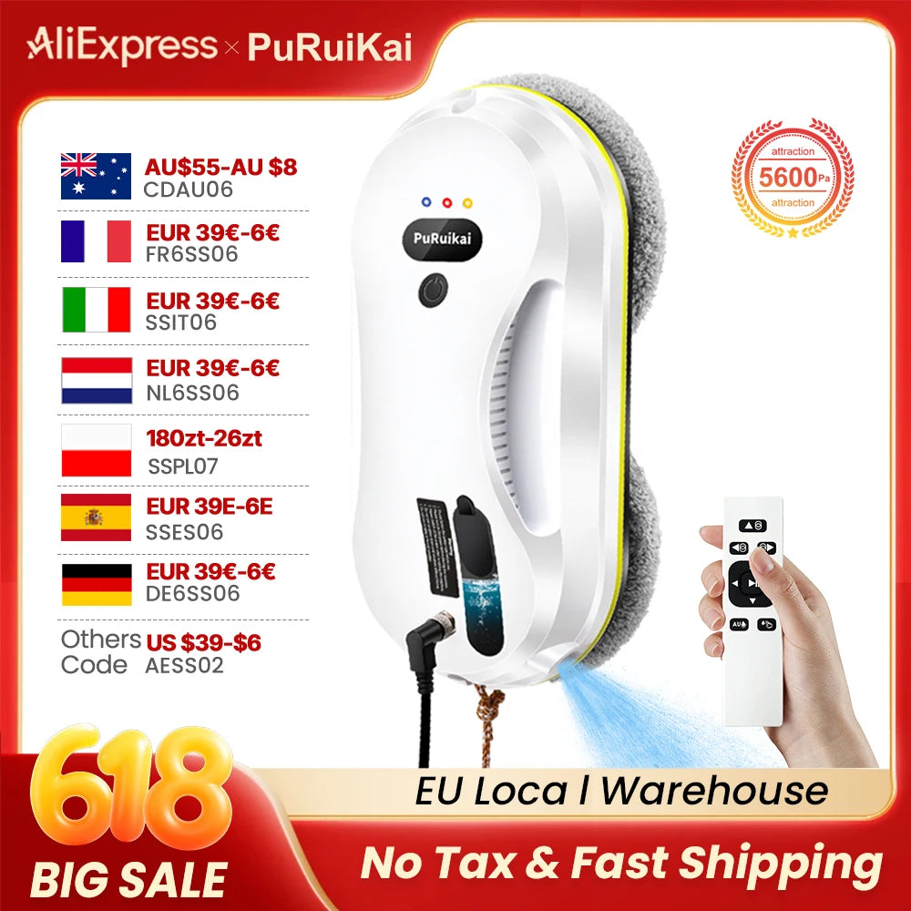 PuRuikai Window Cleaning Robot With Water Spraying and Edge Detection