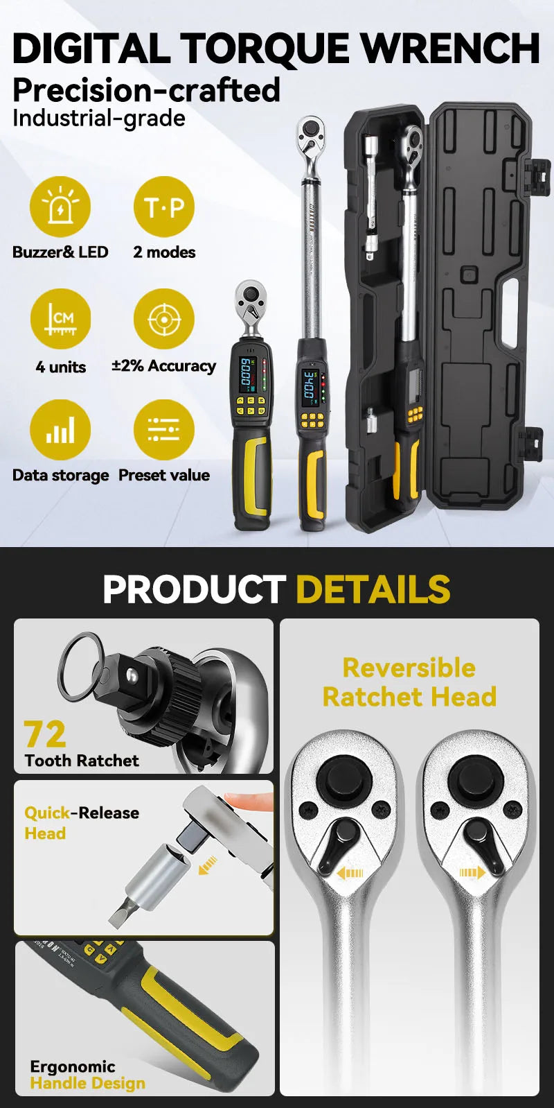 1/2'' Digital Torque Wrench 2% Accuracy Hand Tools 1/4'' 3/8'' Torque Wrench Digital For Auto Motorcycle Bike Waxtron Hot