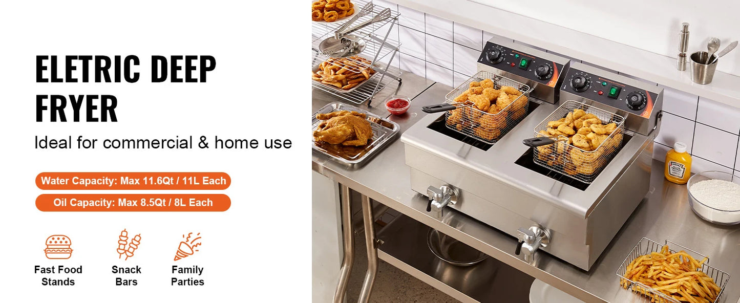 SucceBuy Twin Basket Electric Deep Fryer Commercial Countertop