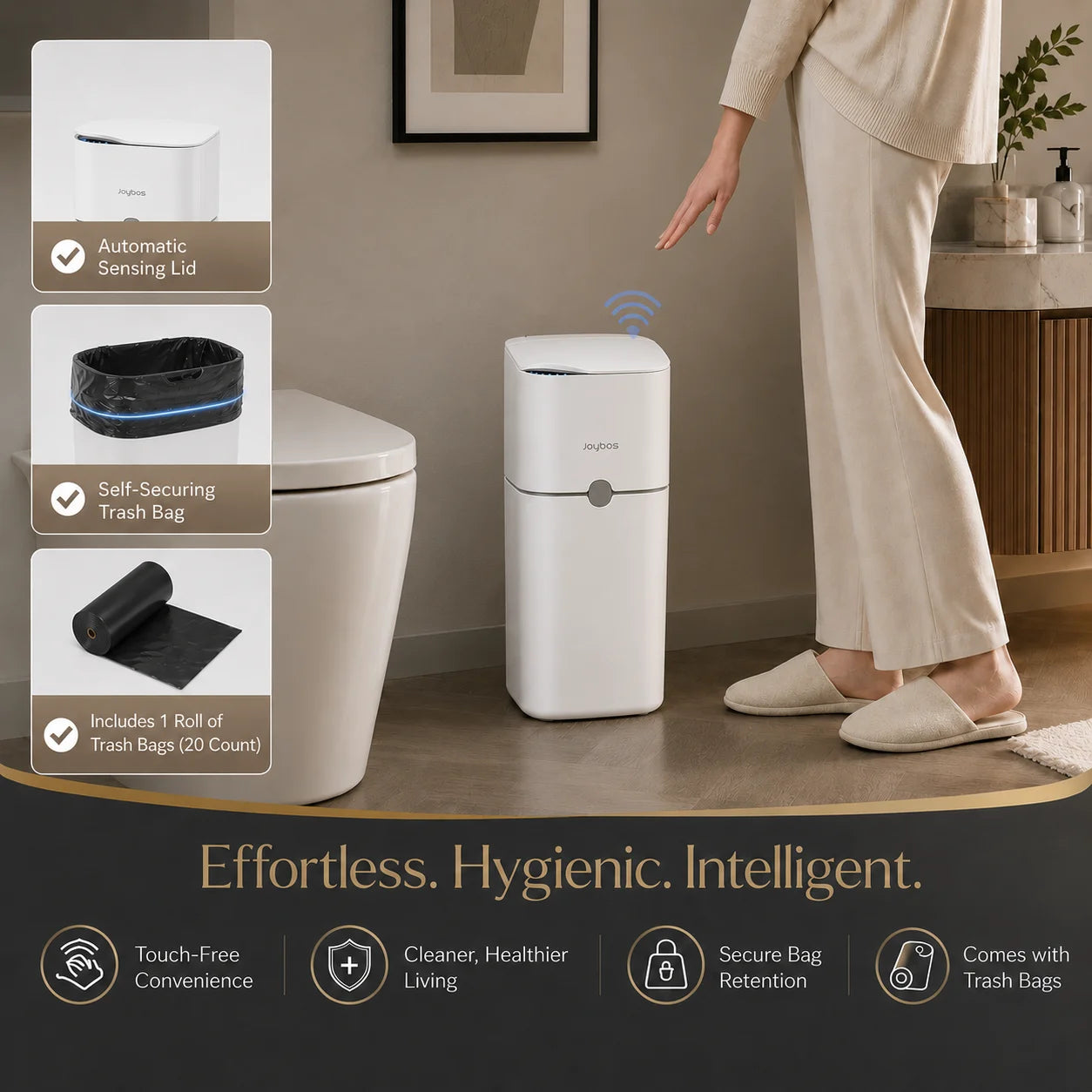 Joybos Touchless Trash Can With Motion Sensor Auto Bag Suction