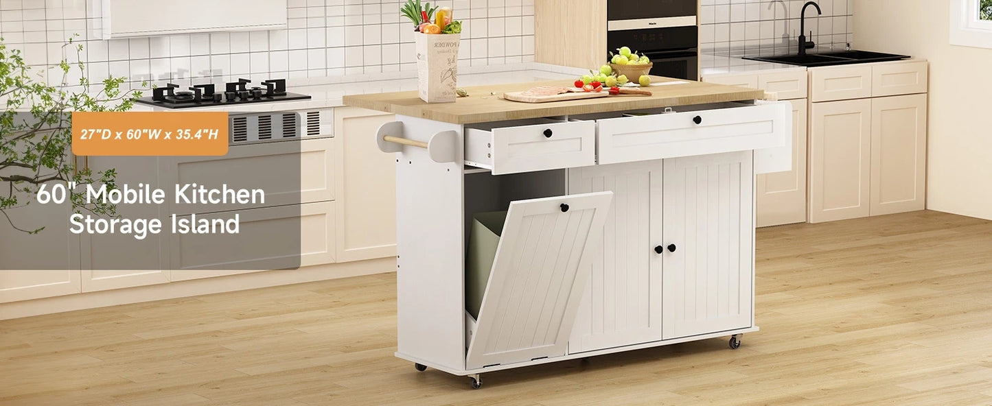 ONBRILL Rolling Mobile Kitchen Island With Power Outlet Towel Rack