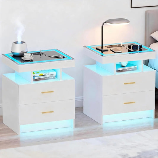 Nightstands Set With Wireless Charging Auto Sensor Led End Tables