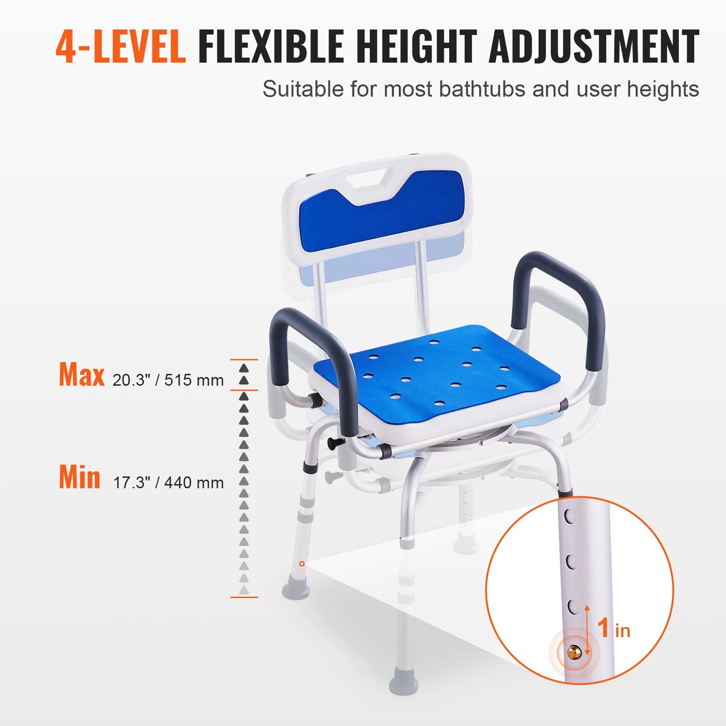 SucceBuy 360 Degree Swivel Shower Chair With Armrests And Backrest Non Slip