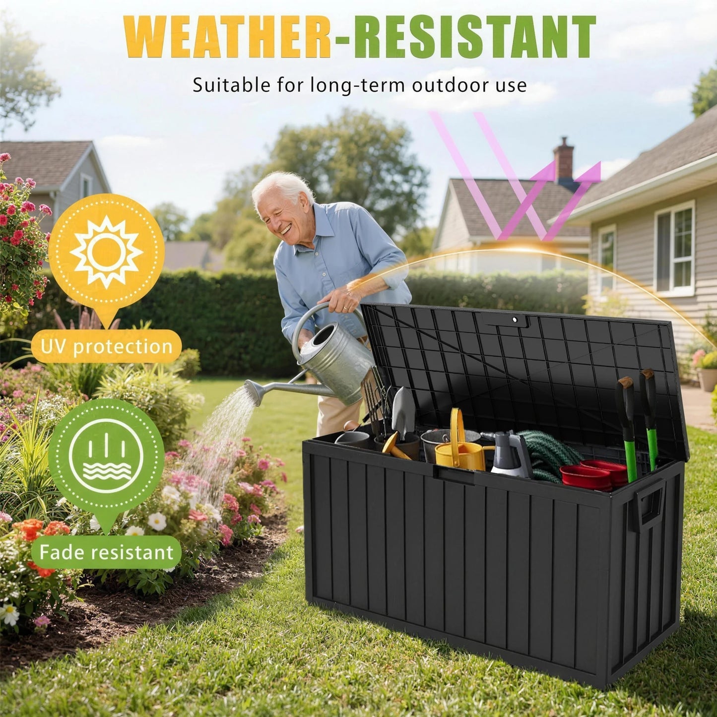 Outdoor Deck Box With Lockable Lid And Heavy Duty Hinged Door Plastic Storage