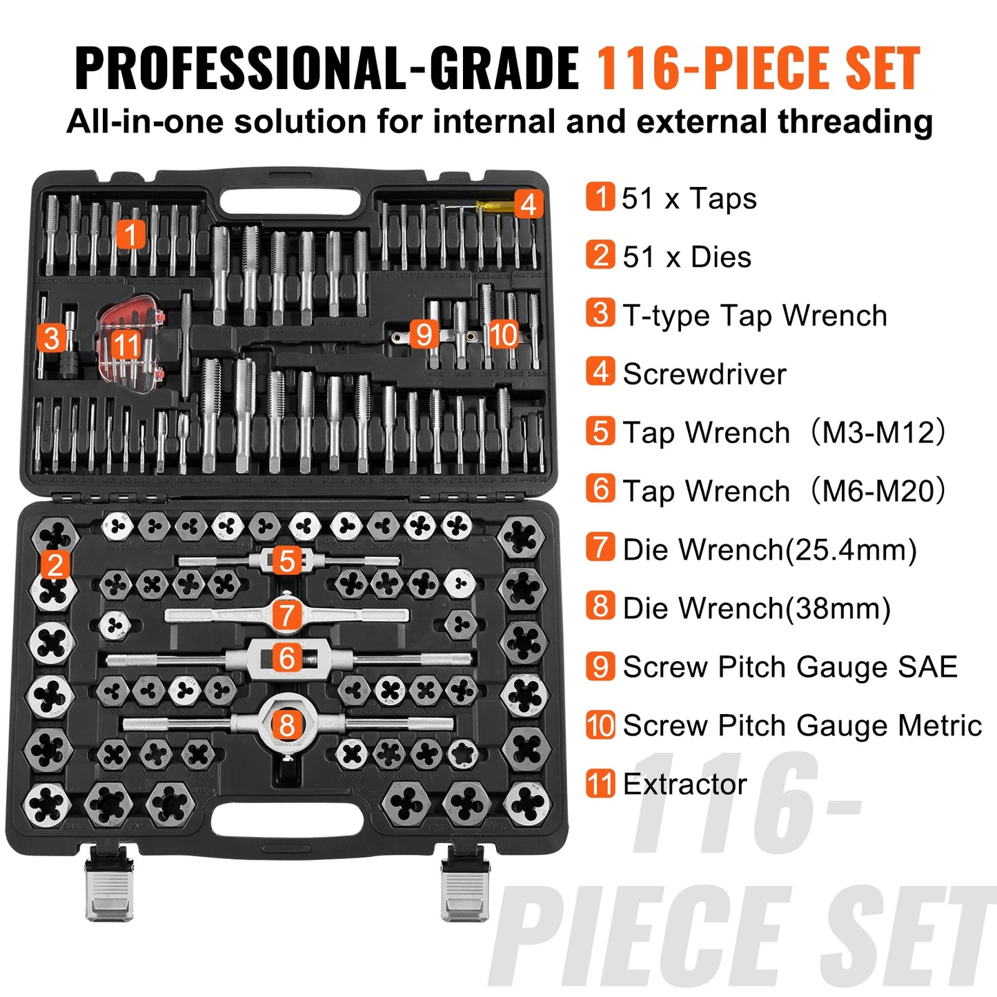 SucceBuy 116 Piece Tap And Die Set Metric SAE Taps Dies