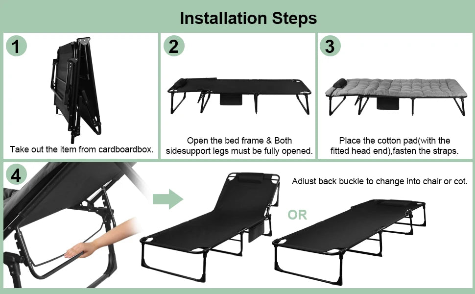 Portable Folding Camping Cot With Pillow For Outdoor Sleep
