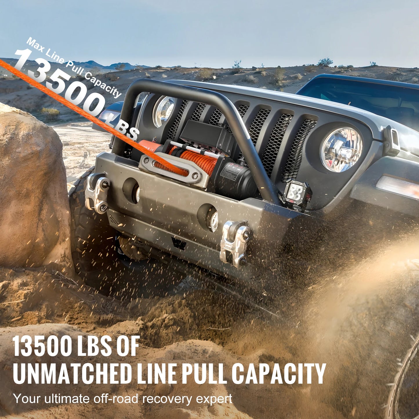 SucceBuy 13500Lbs Electric Winch With 80ft Synthetic Rope Remote Control