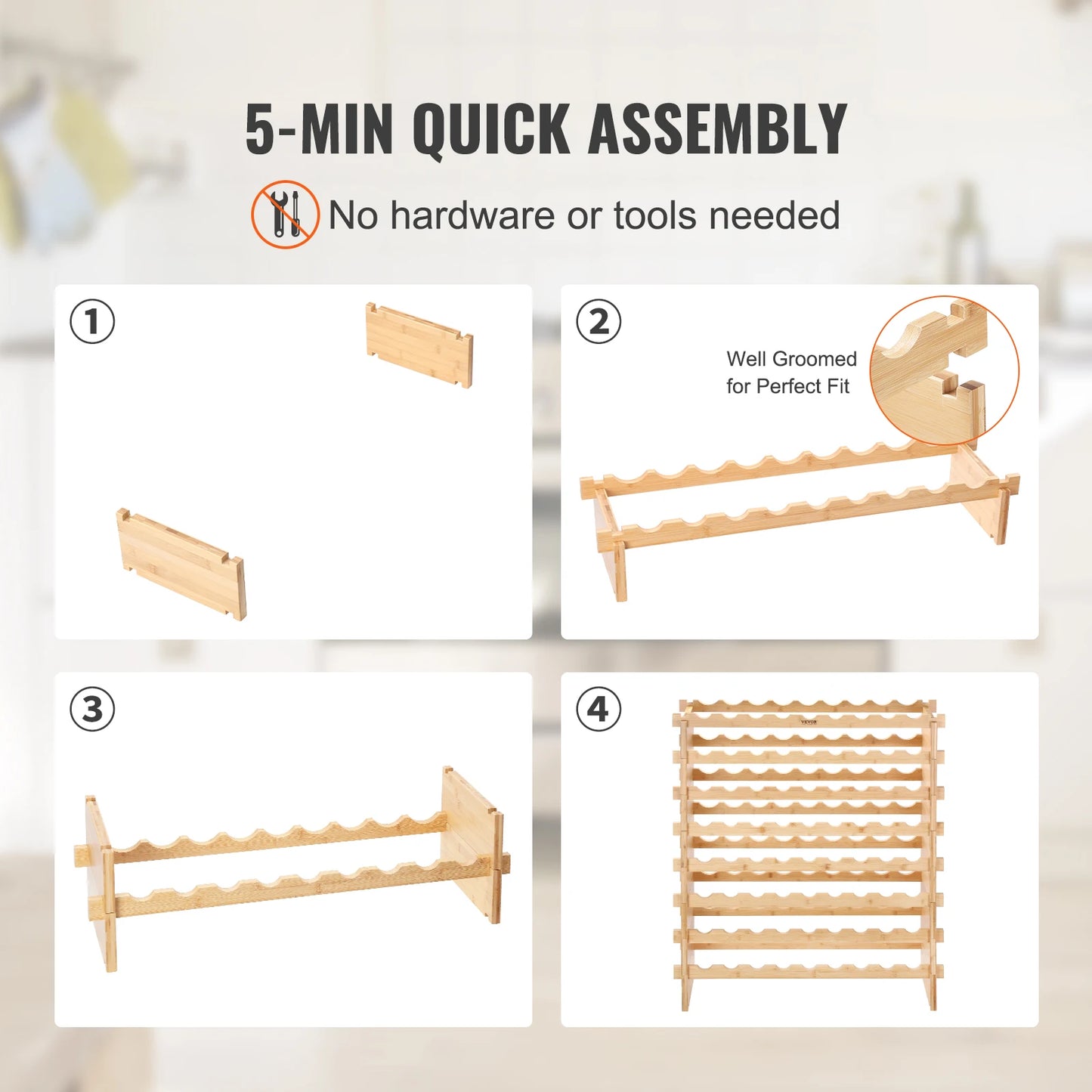 SucceBuy 8 Tier Bamboo Stackable Wine Rack Free Standing