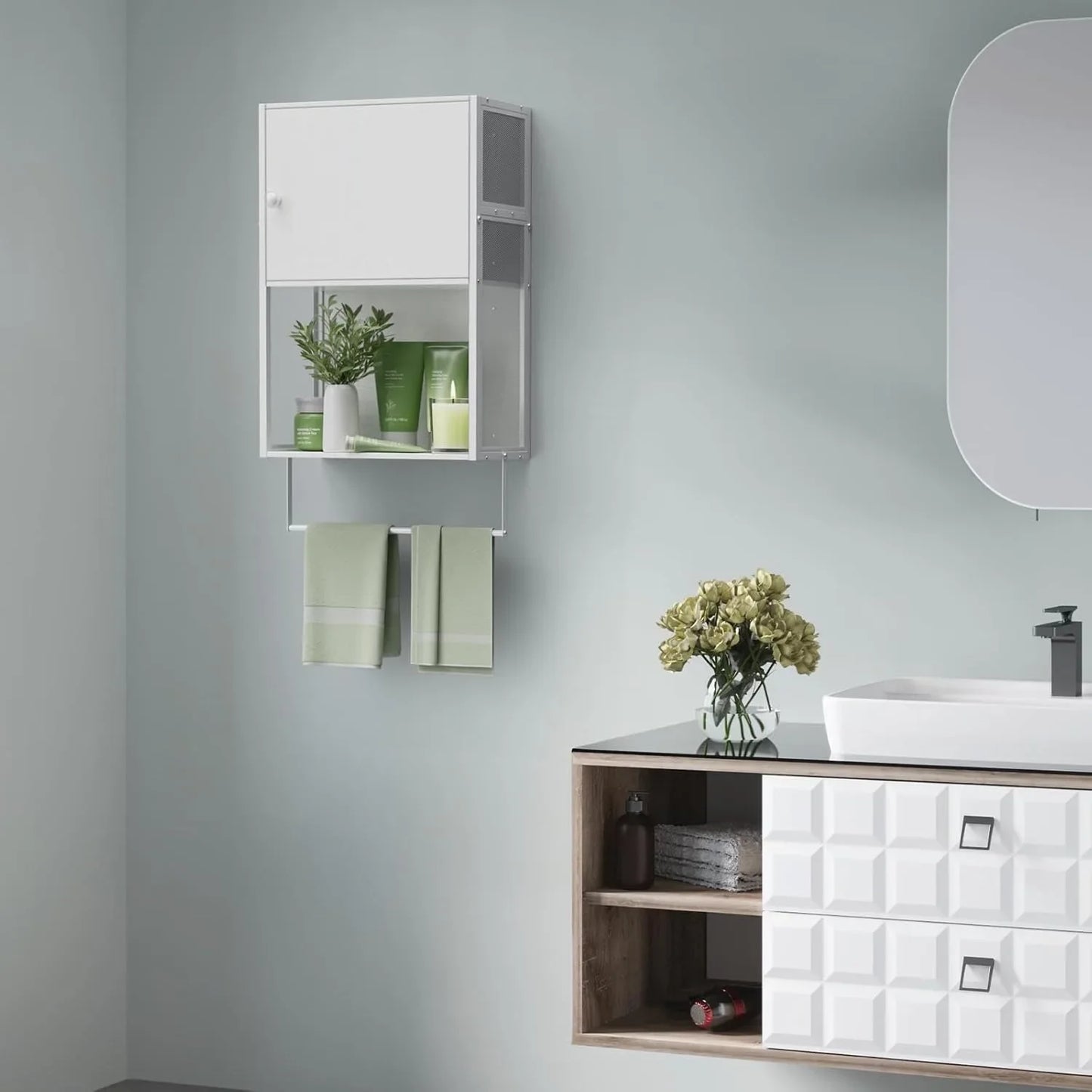 Over Toilet Bathroom Cabinet With Towel Bar And Shelves