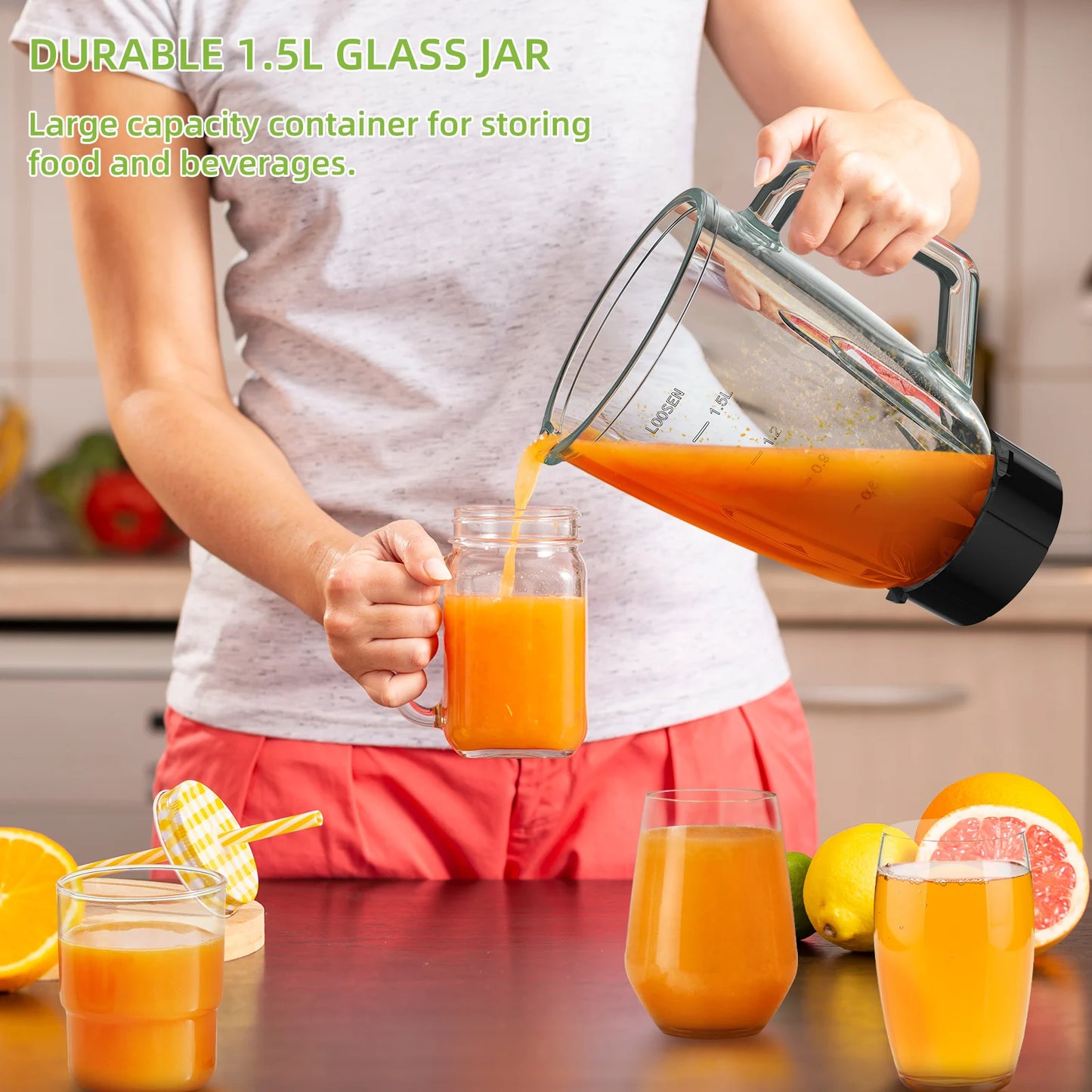 Biolomix 1300W Smoothie Maker With 1.5L Glass Jar Kitchen