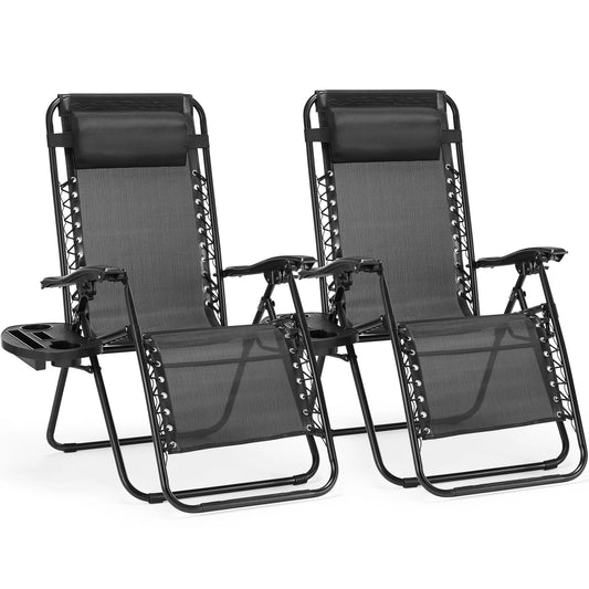 JHK Zero Gravity Portable Recliner With Cup Holder Trays
