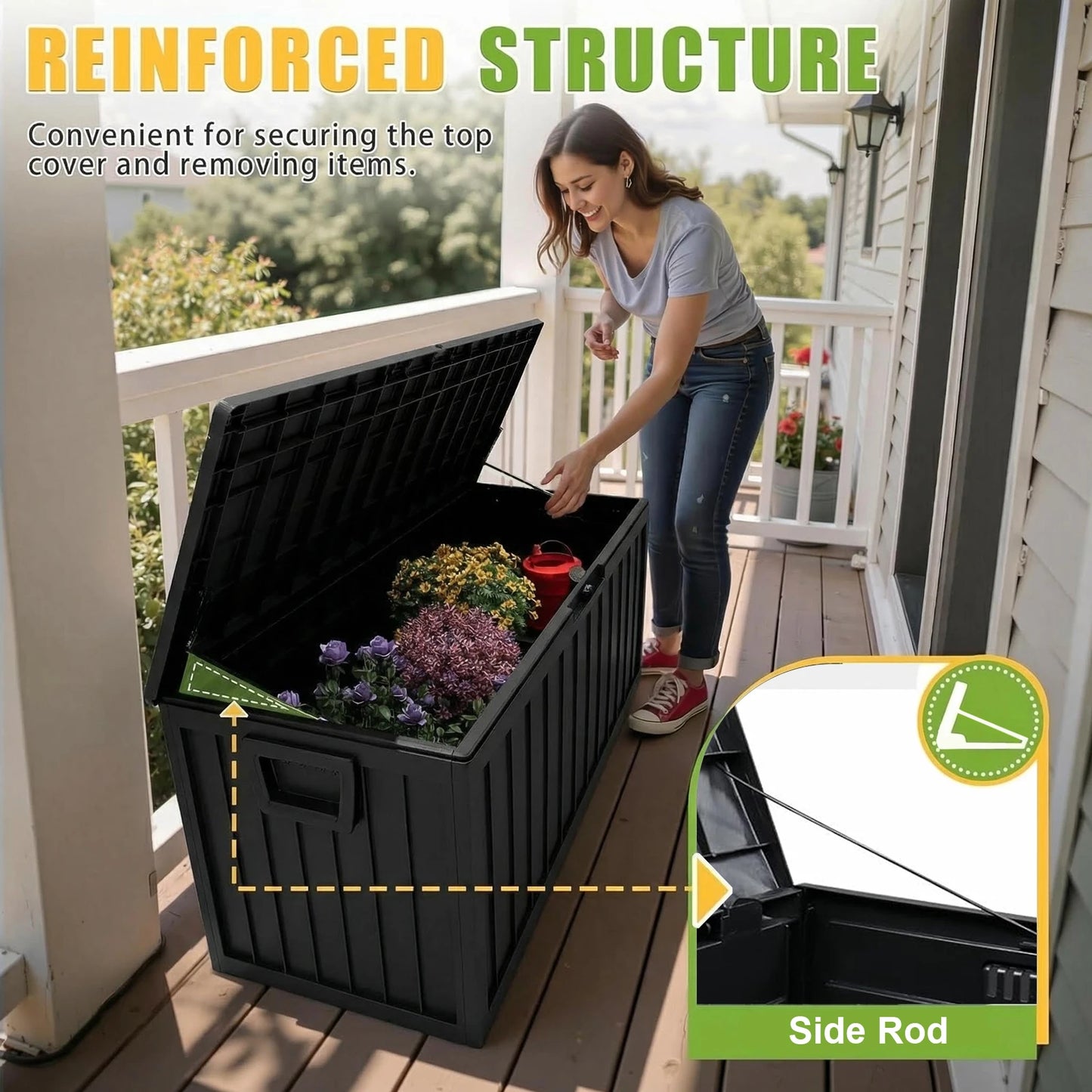 Outdoor Deck Box With Lockable Lid And Heavy Duty Hinged Door Plastic Storage
