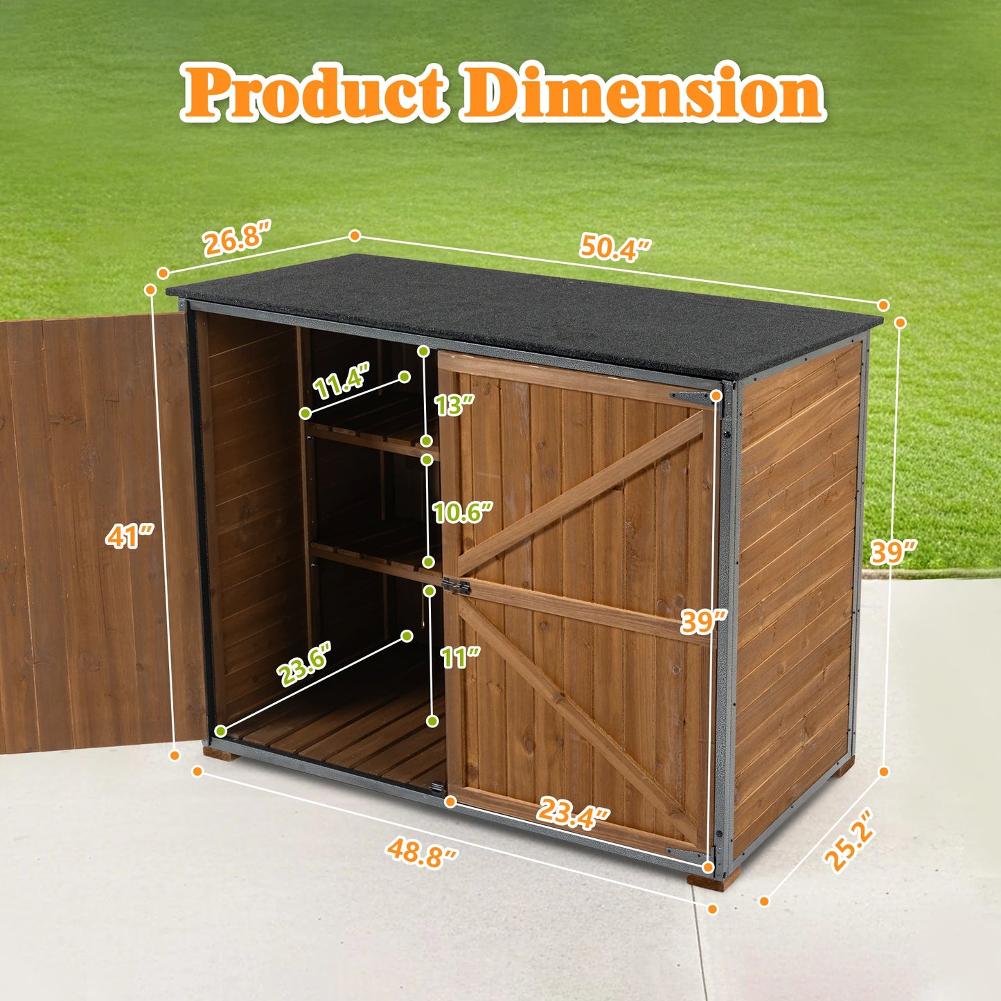 LZBEITEM Outdoor Storage Cabinet Garden Shed With Metal Frame