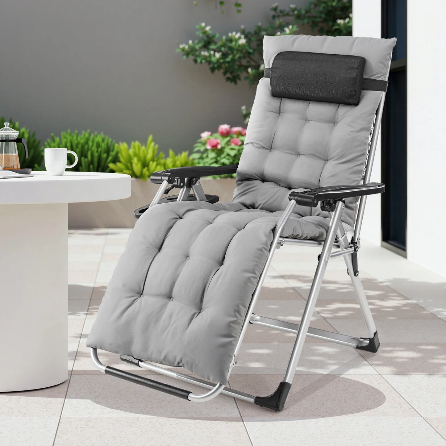 JHK Zero Gravity Portable Recliner With Cup Holder Trays