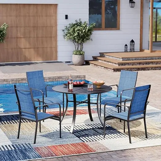 All-Weather Rattan Patio Dining Set With Wood Table And Umbrella Hole
