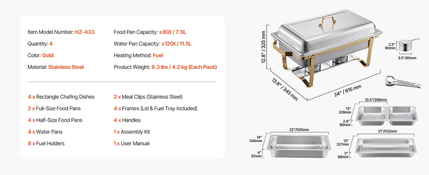 SucceBuy Stainless Steel Chafing Dish Buffet Set With Pans