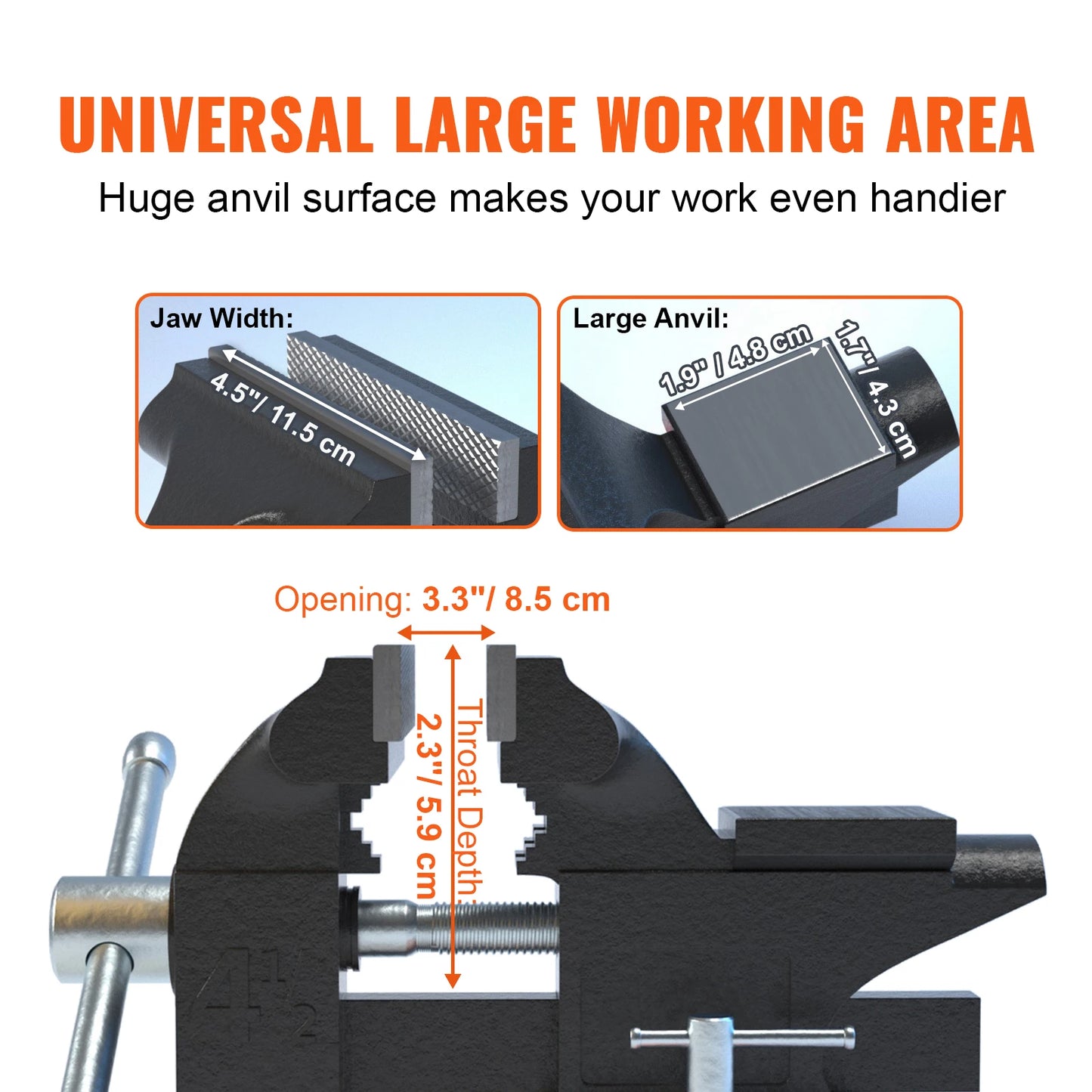 SucceBuy Bench Vise Heavy Duty Cast Iron With Swivel Base Anvil Multipurpose
