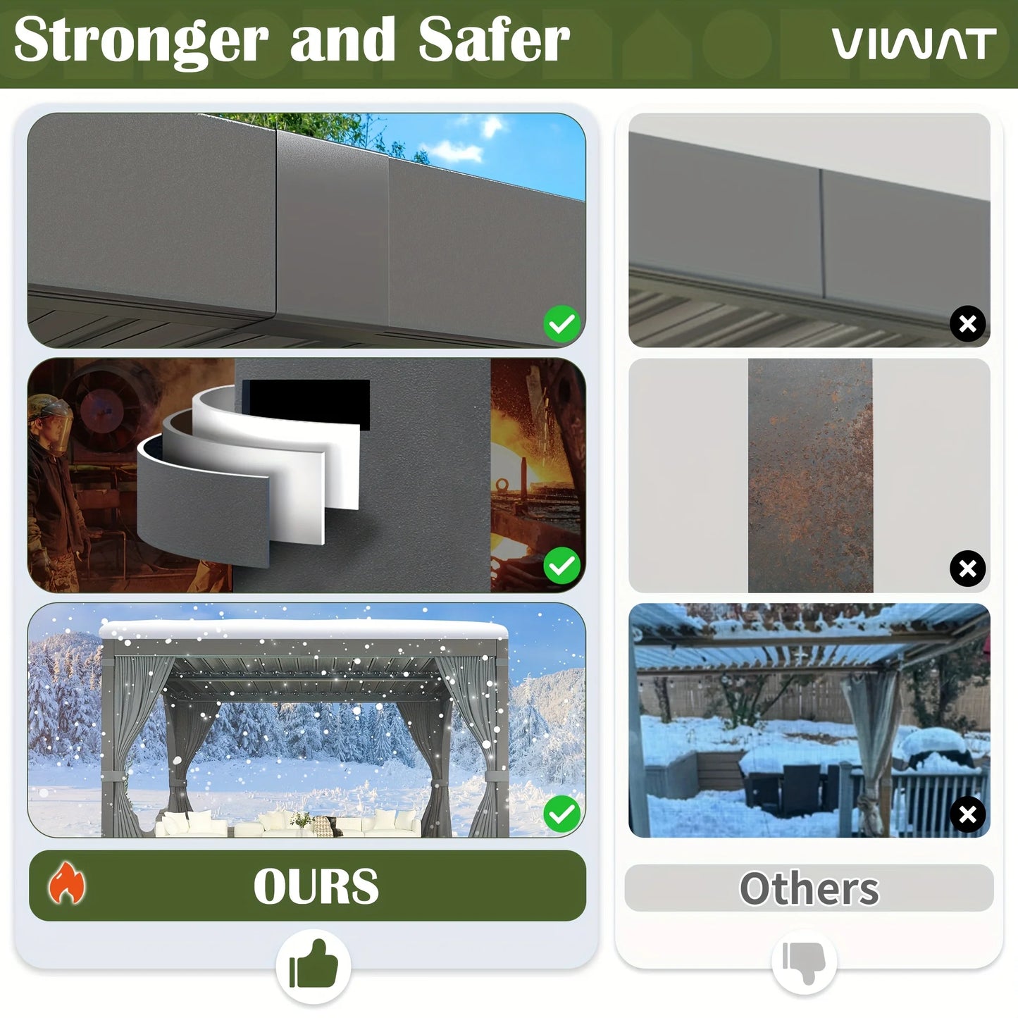 VIWAT Louvered Pergola Gazebo With Waterproof Roof For All Weather Outdoor