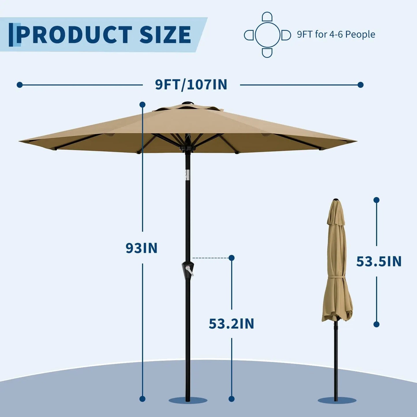 HiMISS Crank Tilt Outdoor Patio Umbrella With UV Protection Waterproof