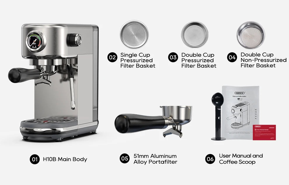 HiBREW H10B 20 Bar Semi Automatic Espresso Machine With Adjustable Temperature