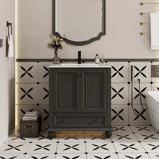 Bathroom Vanity And Sink Combo With Retro Painted Cabinet Matte Faucet