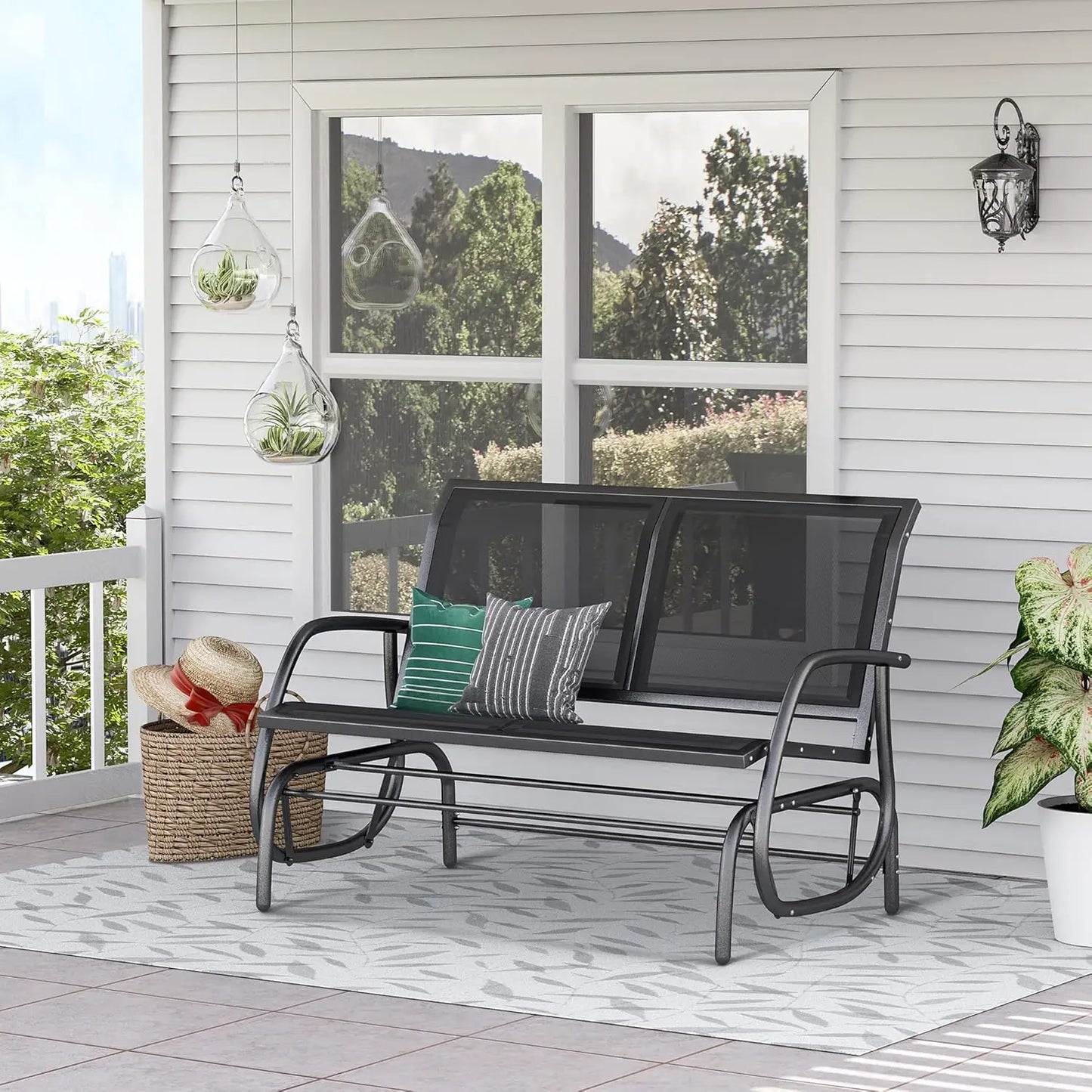 Outdoor Glider Bench For Patio With Powder Coated Steel Frame