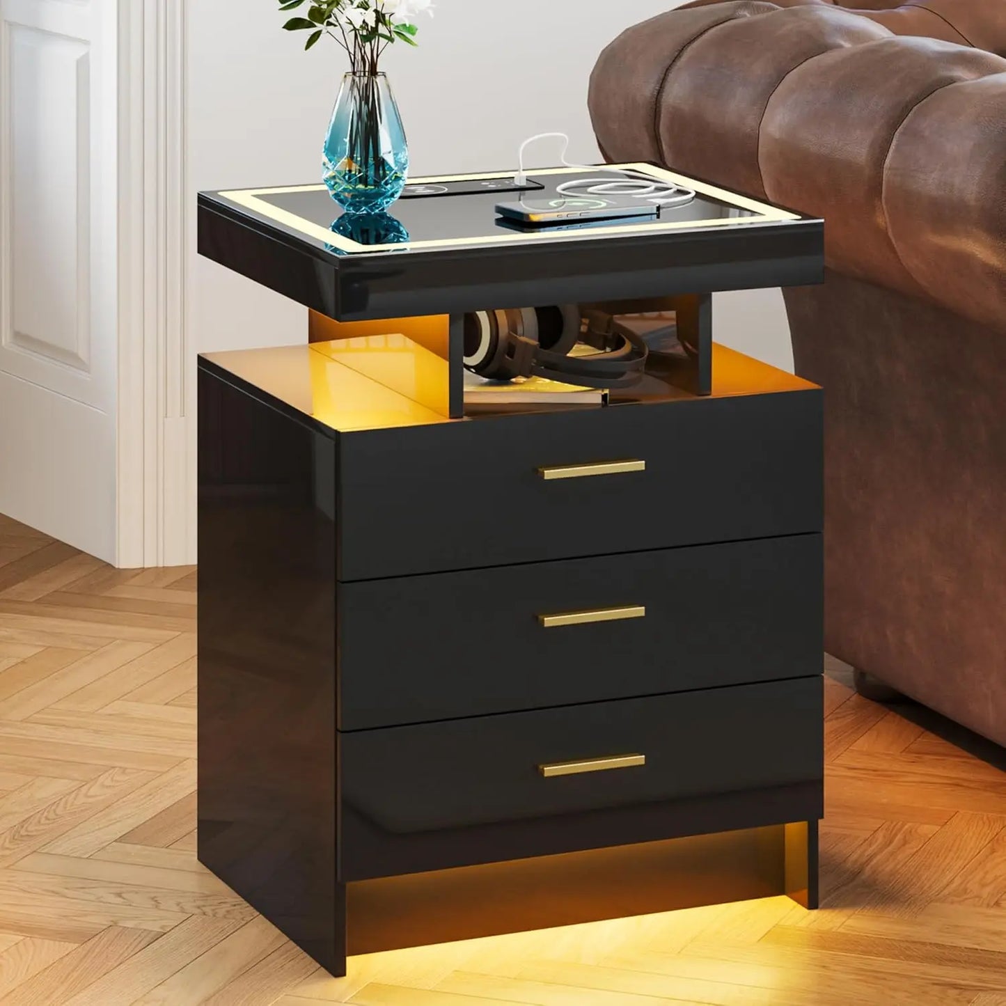 Nightstands Set With Wireless Charging Auto Sensor Led End Tables
