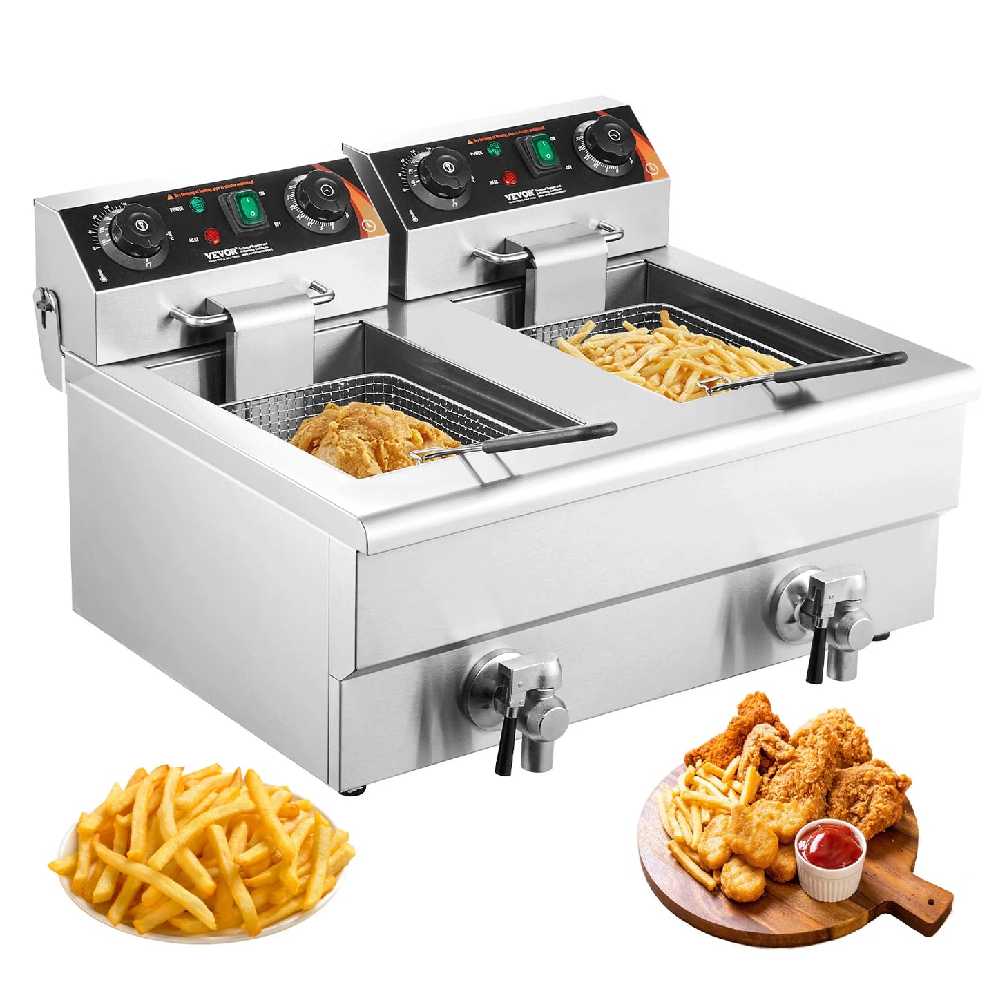 SucceBuy Dual Tank Commercial Countertop Deep Fryer
