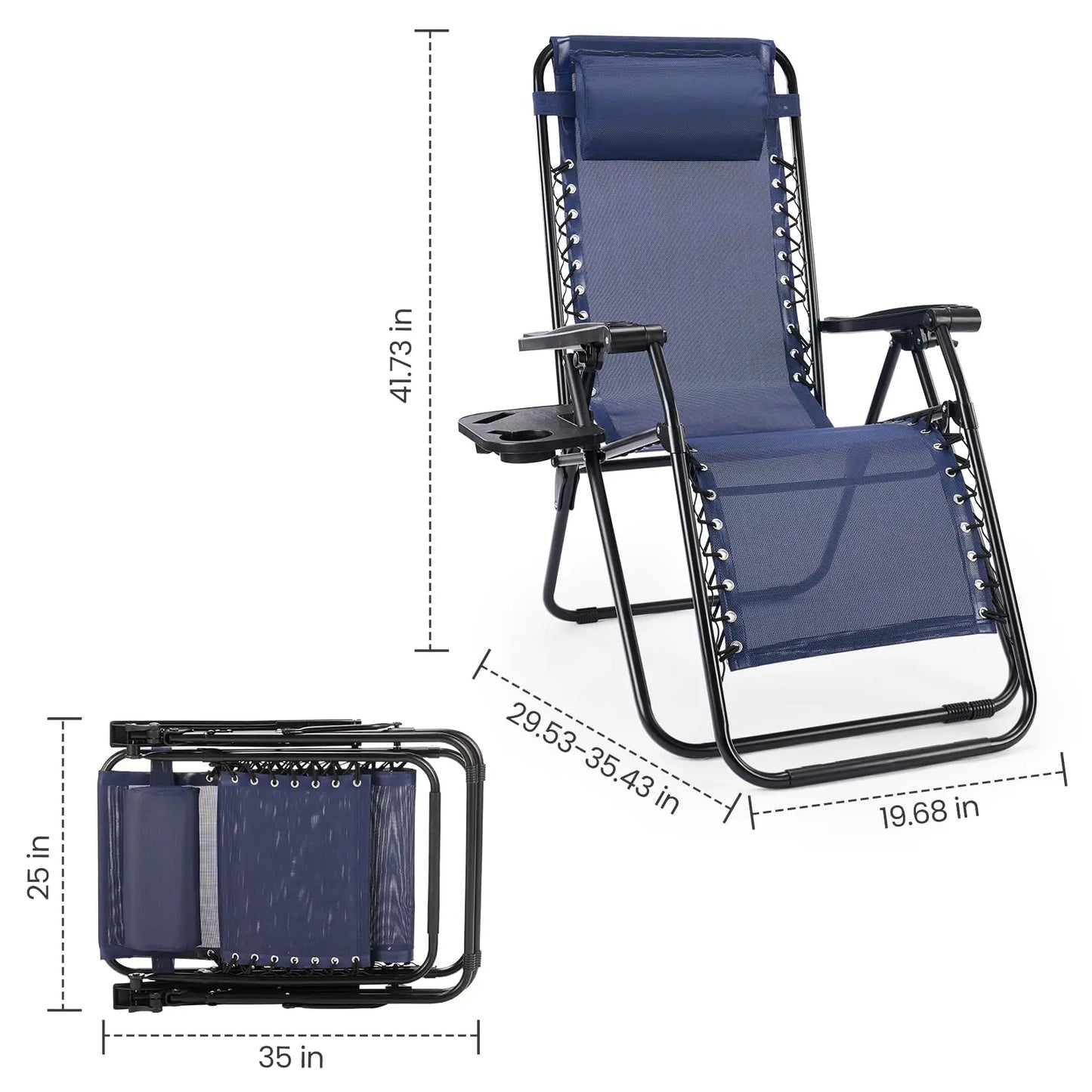 JHK Zero Gravity Portable Recliner With Cup Holder Trays