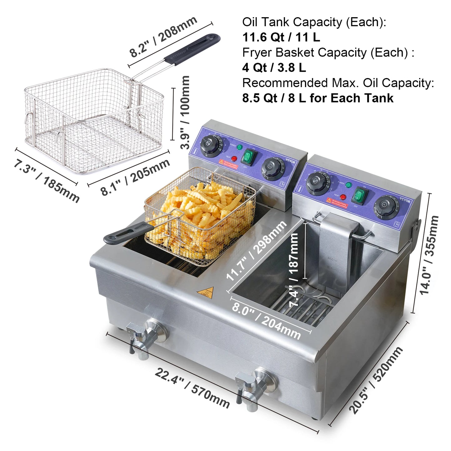 SucceBuy Twin Basket Electric Deep Fryer Commercial Countertop