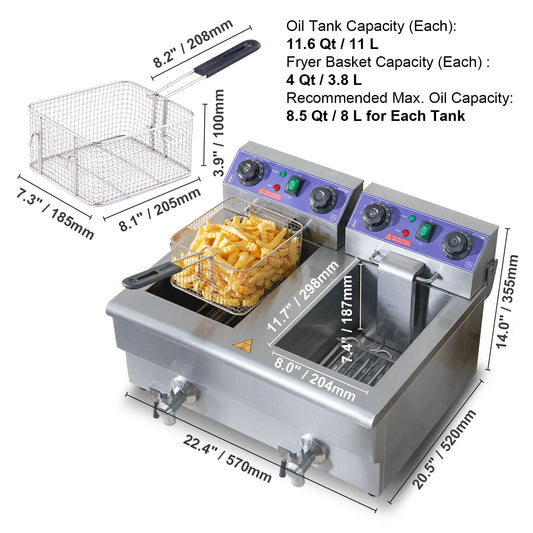 SucceBuy Twin Basket Electric Deep Fryer Commercial Countertop