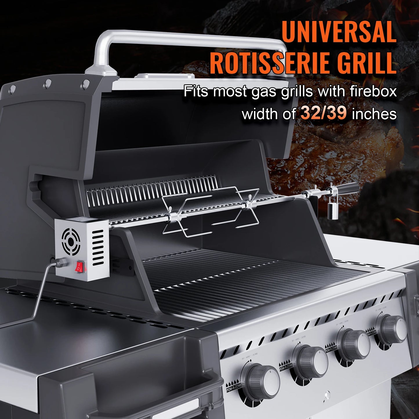 SucceBuy Universal Grill Rotisserie Kit With Motor Stainless Steel