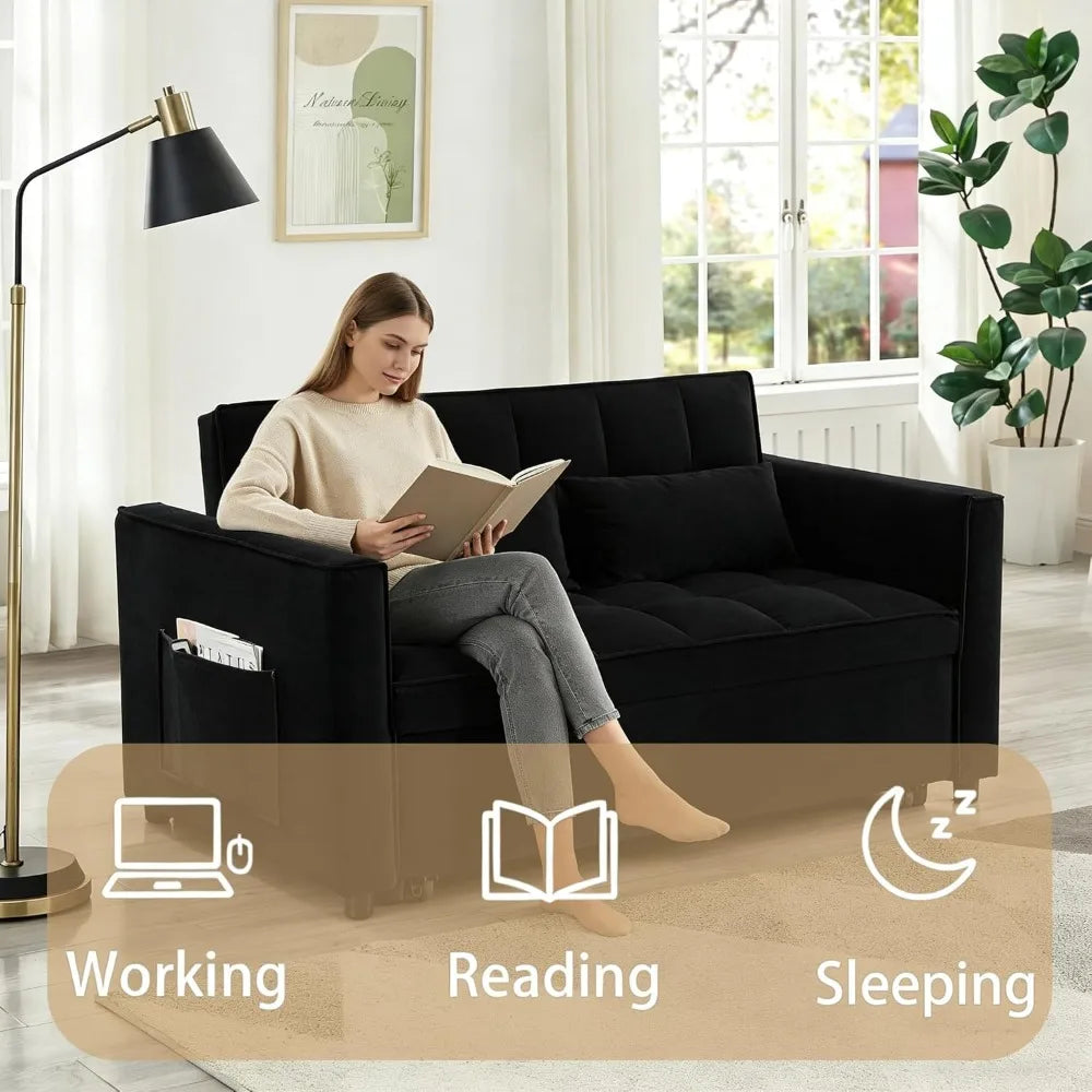 3-In-1 Velvet Sleeper Sofa Bed With Storage Convertible Couch