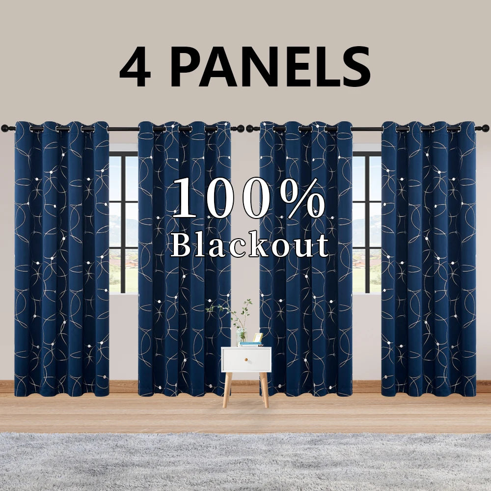 4 Piece Blackout Grommet Curtains Thermal Insulated Room Darkening