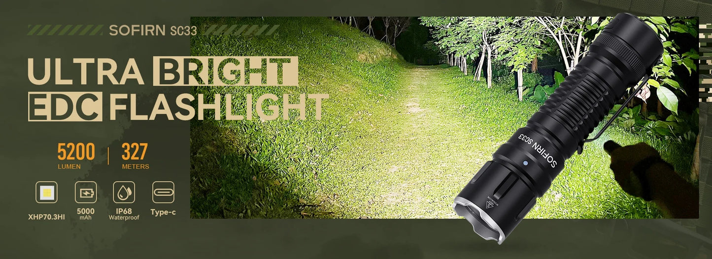 Sofirn SC33 XHP70.3 HI LED Flashlight 5200lm USB C Rechargeable