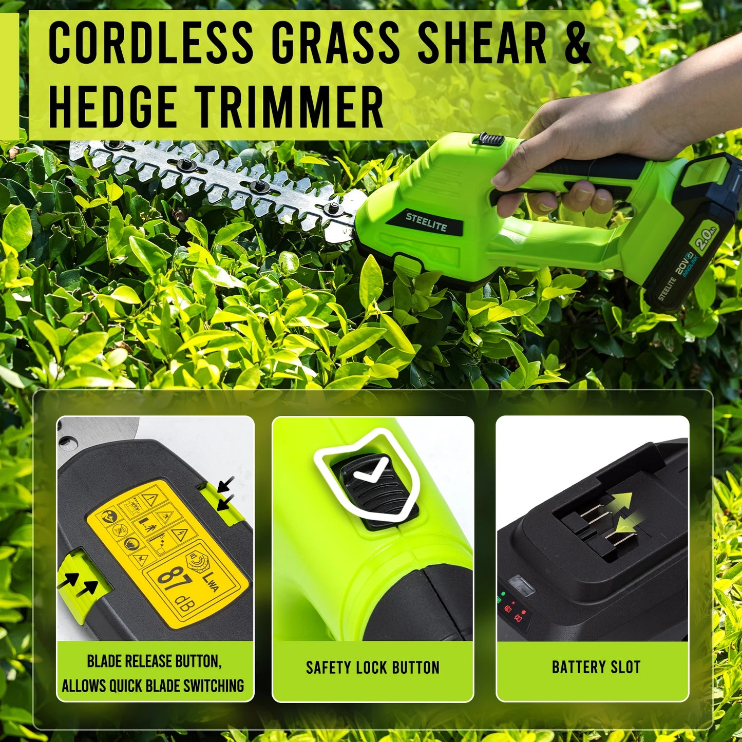 Deli Cordless Hedge Trimmer With 21V Battery And Charger