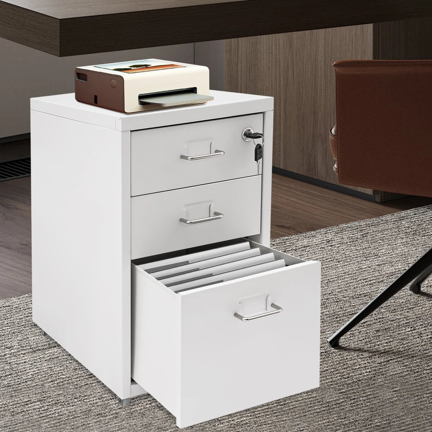 Metal Vertical File Cabinet With Lock For Office Or Study