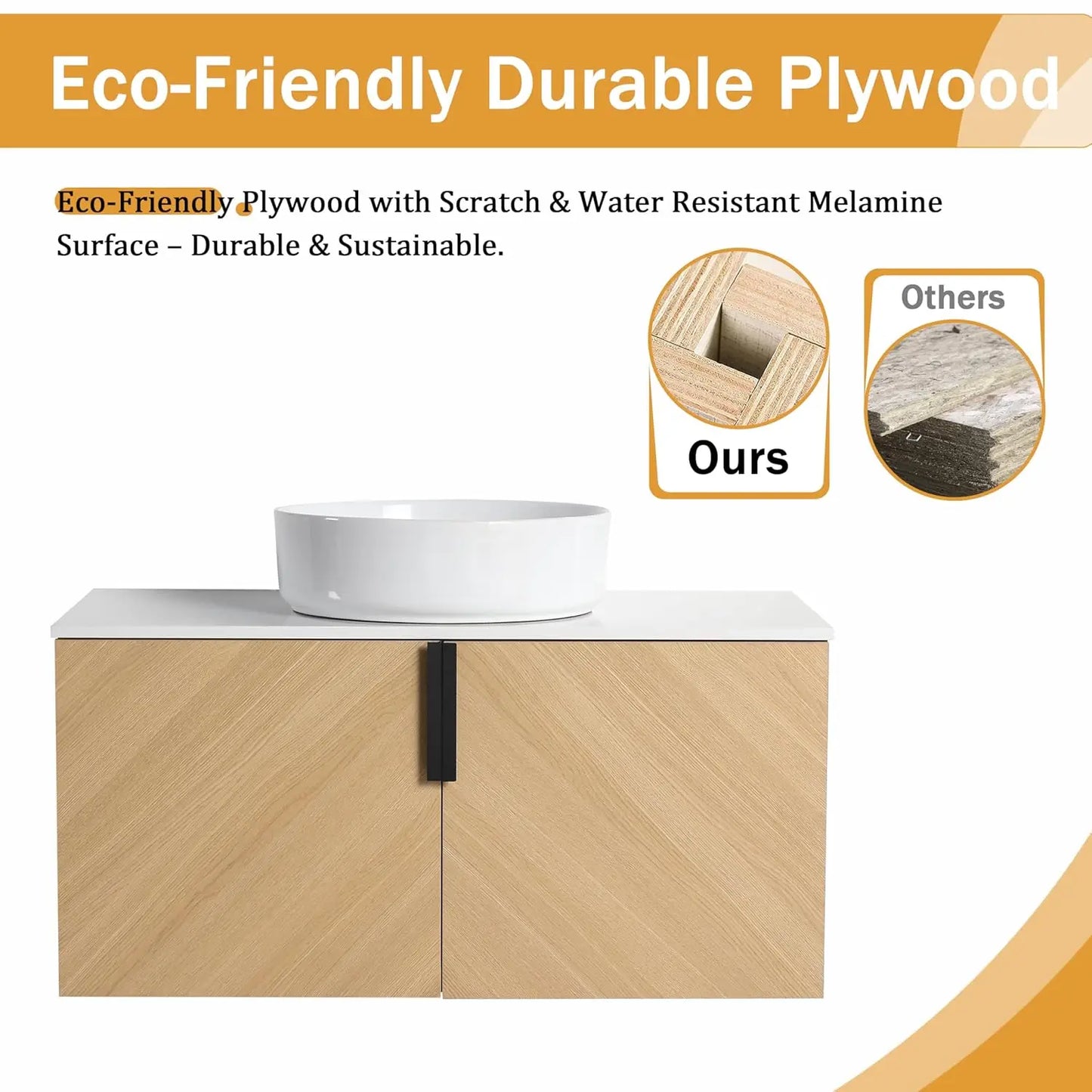 Floating Modern Bathroom Vanity Set With Wood Sink