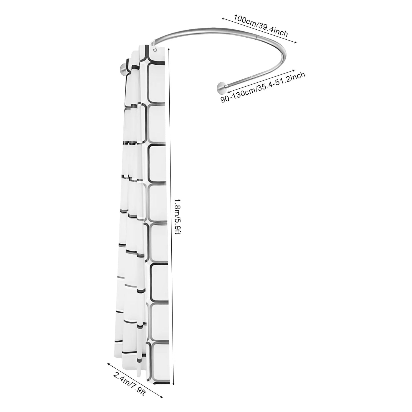 No Drilling L Shape Shower Curtain Rod Curtain Stainless Steel