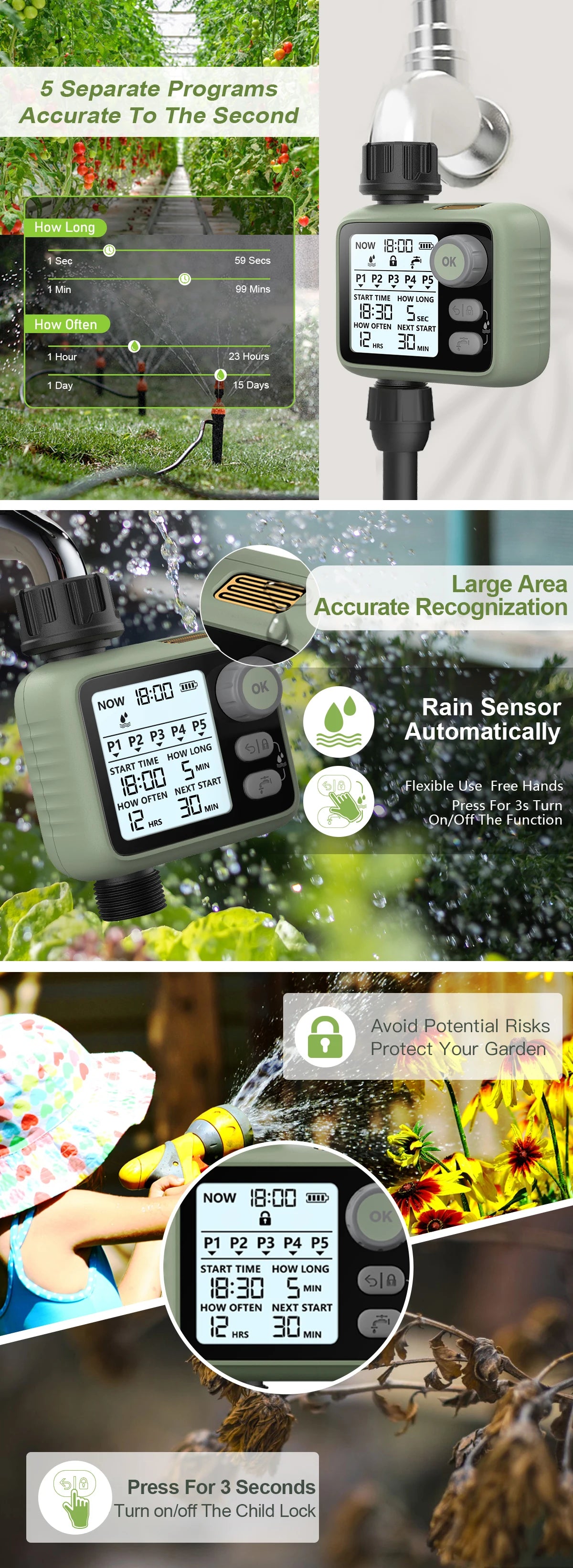 Eshico HCT-372 Water Timer With LED Backlight Rain Sensor