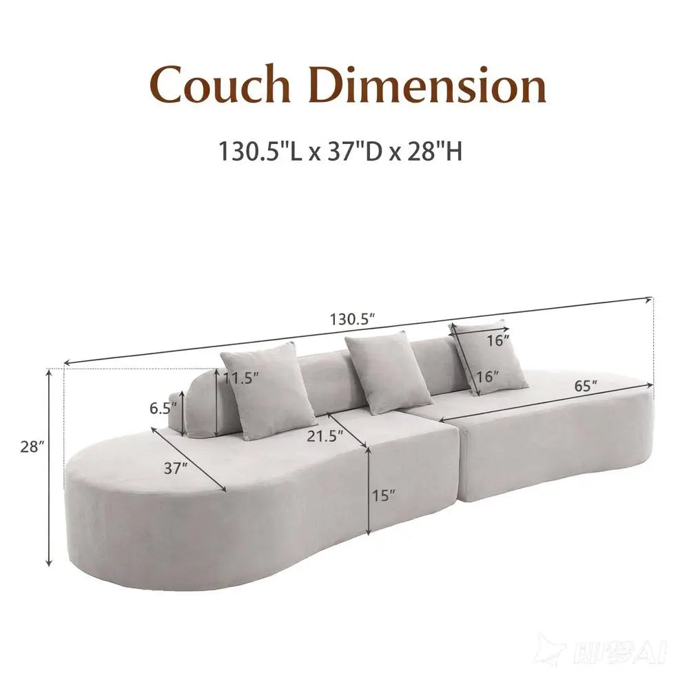 QWC Modern Curved Cloud Couch Sectional With 3 Pillows