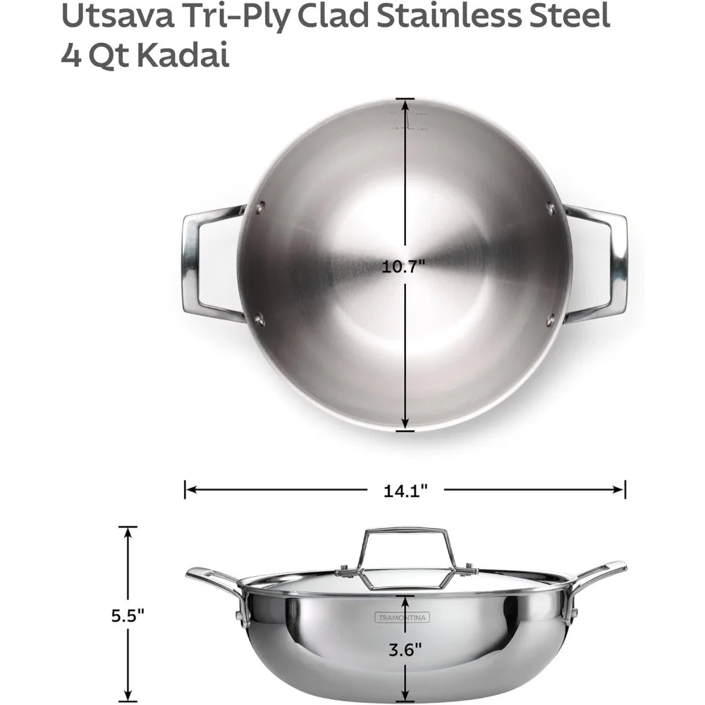 Premium Stainless Steel Kadai With Lid For Even Heating