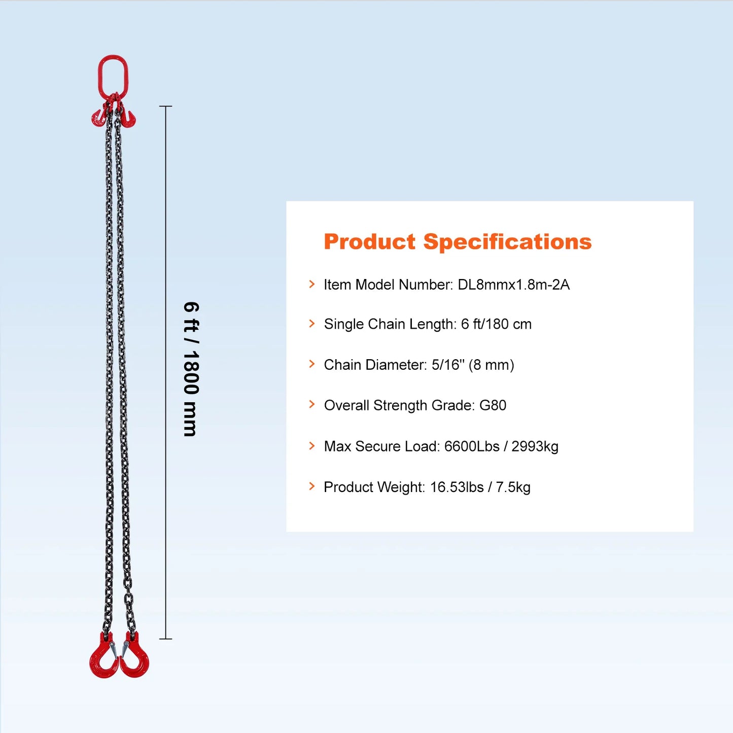 SucceBuy 3T Chain Sling G80 Two-Leg Grab Hooks Heavy Duty