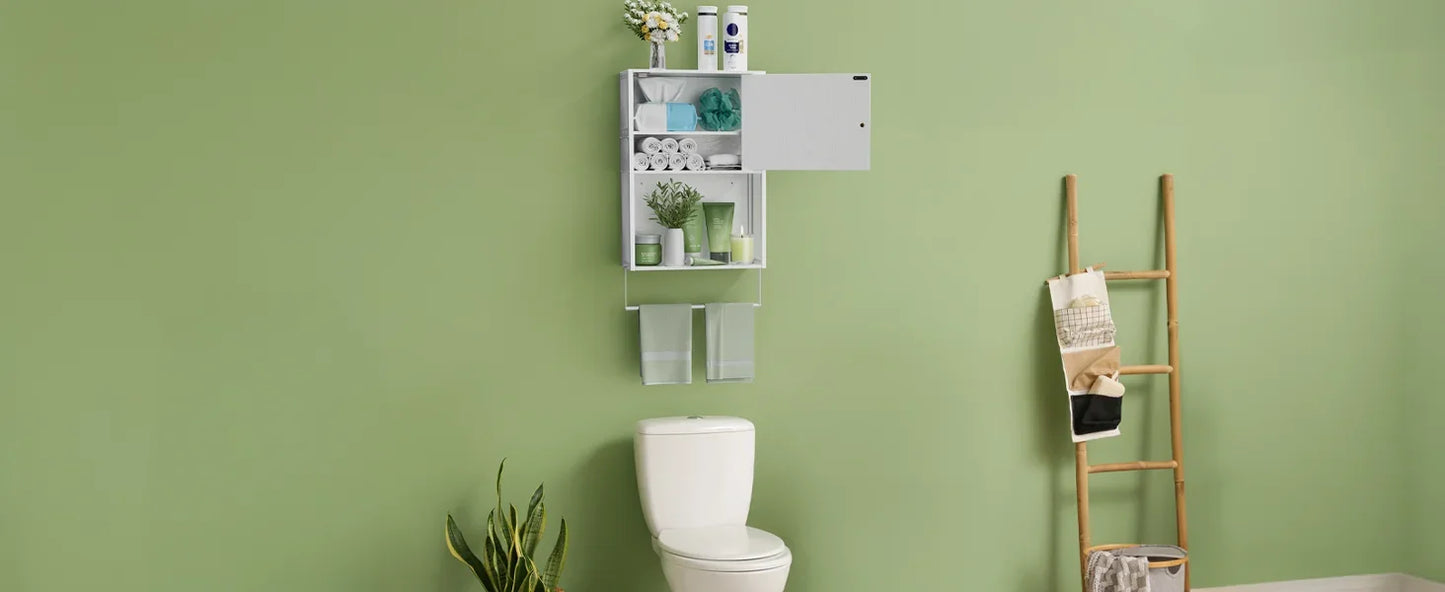 Over Toilet Bathroom Cabinet With Towel Bar And Shelves