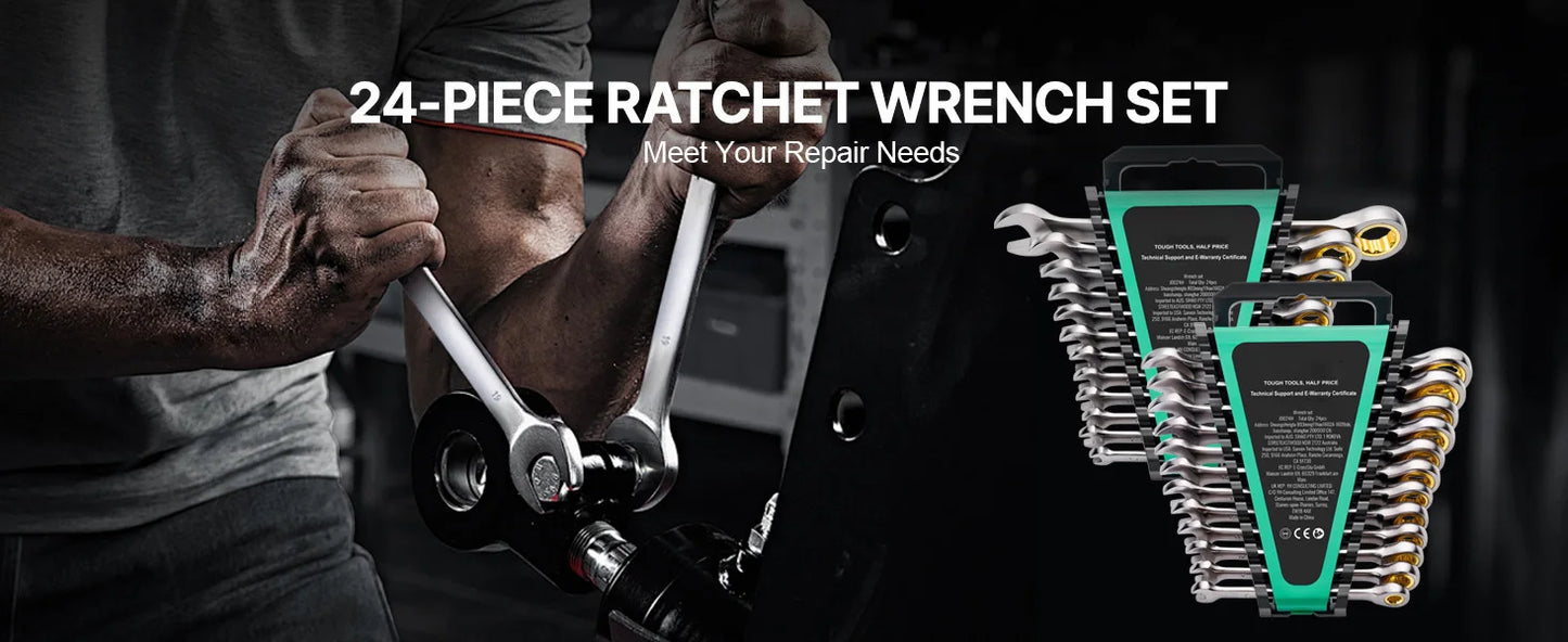 SucceBuy 24/30-Piece Ratcheting Wrench Set With Organizer Cr-V SAE Metric