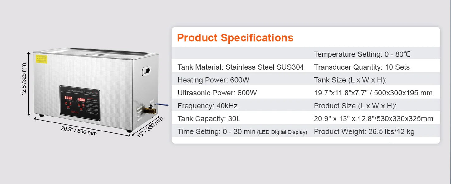 SucceBuy Ultrasonic Cleaner Stainless Steel Portable Home Appliance