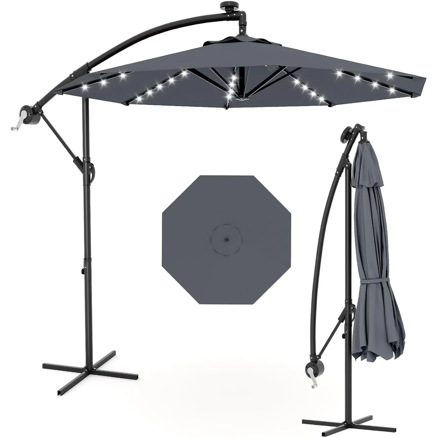 HiMISS Offset Cantilever Patio Umbrella With Solar Led Lights