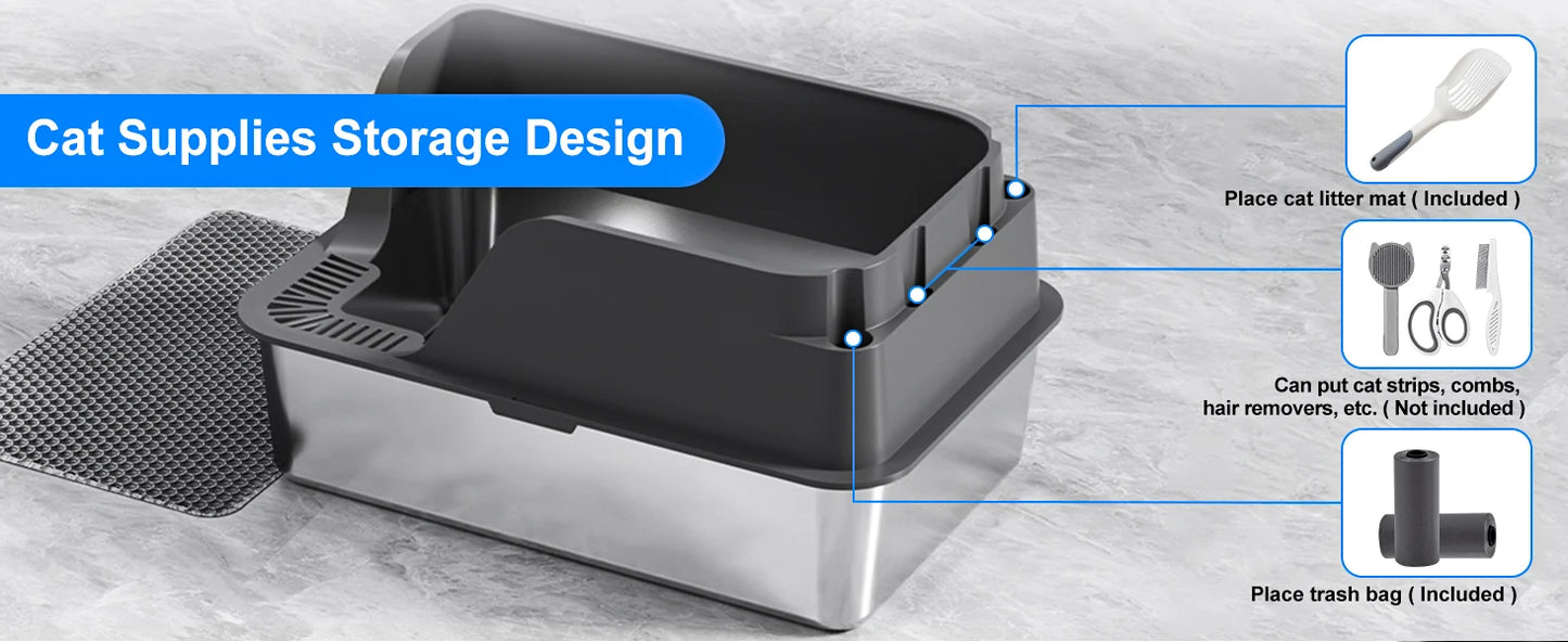 Stainless Steel Cat Litter Box Extra Large Splashproof