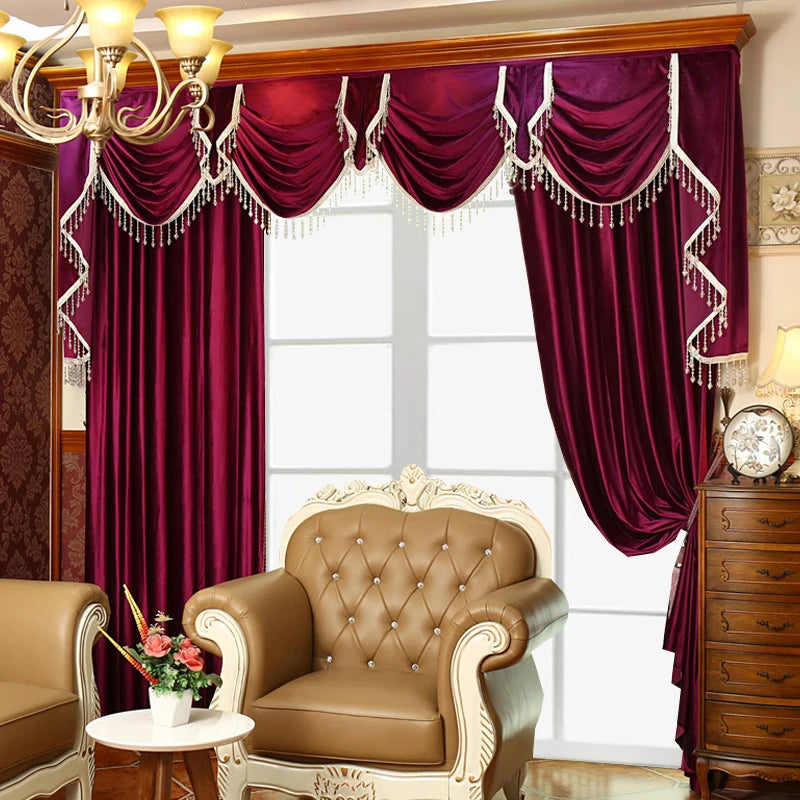2Pcs Thickened Flannelette Luxury Blackout Curtain For Living Room And Bedroom